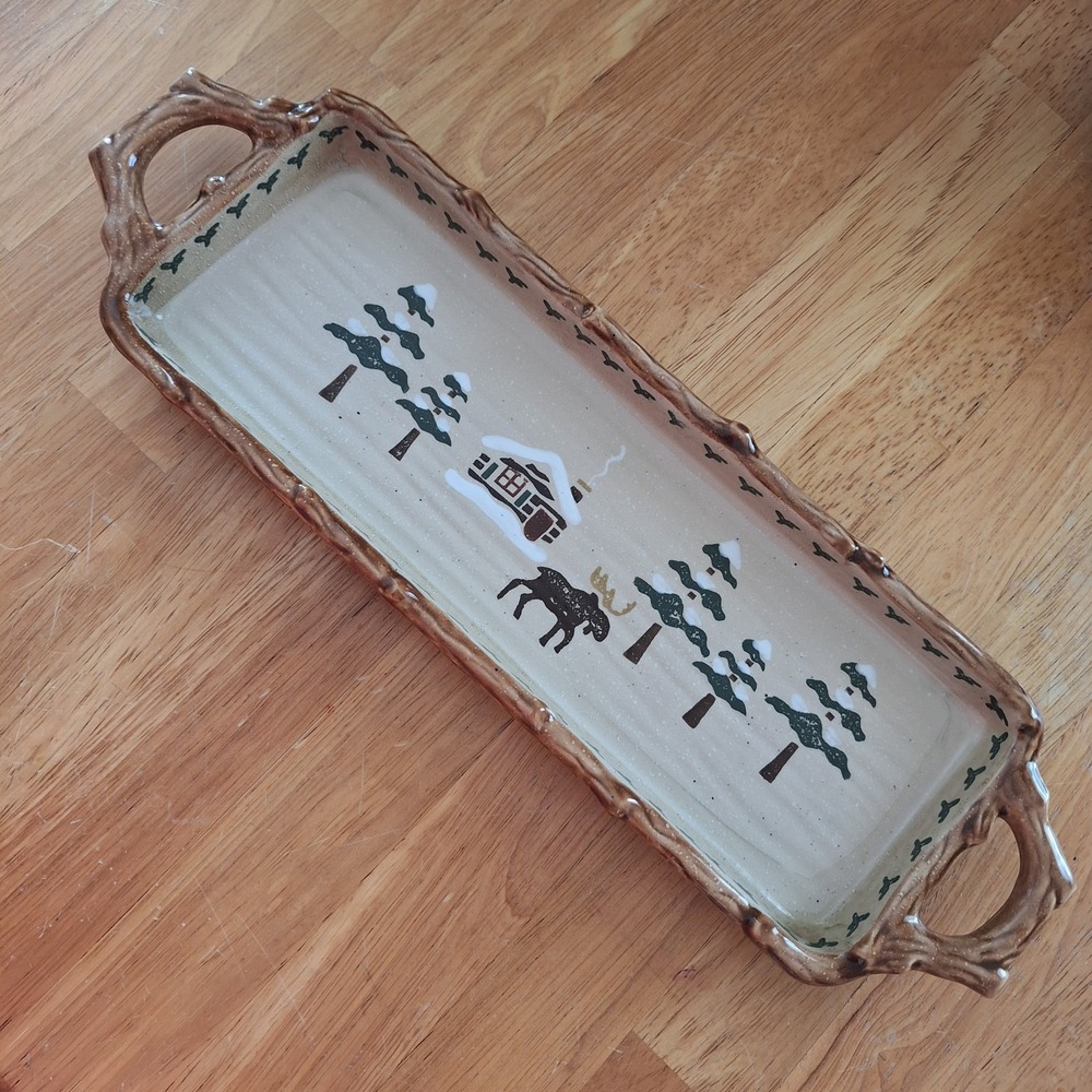 Sonoma Lodge Cabin Moose Rectangular Christmas Tray Platter Cheese Decor